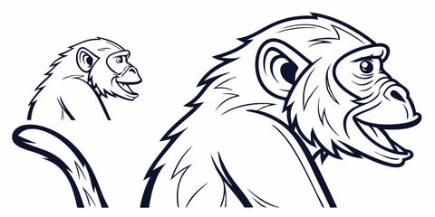 Naklejka premium Vector Monkey Line Art, isolated white background