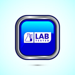 Lab tested icon. Laboratory testing product quality certificate symbol,  Clinically certified,  Blue Color Square Button Design