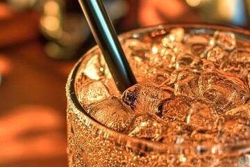 Iced Beverage With Straw Close Up View
