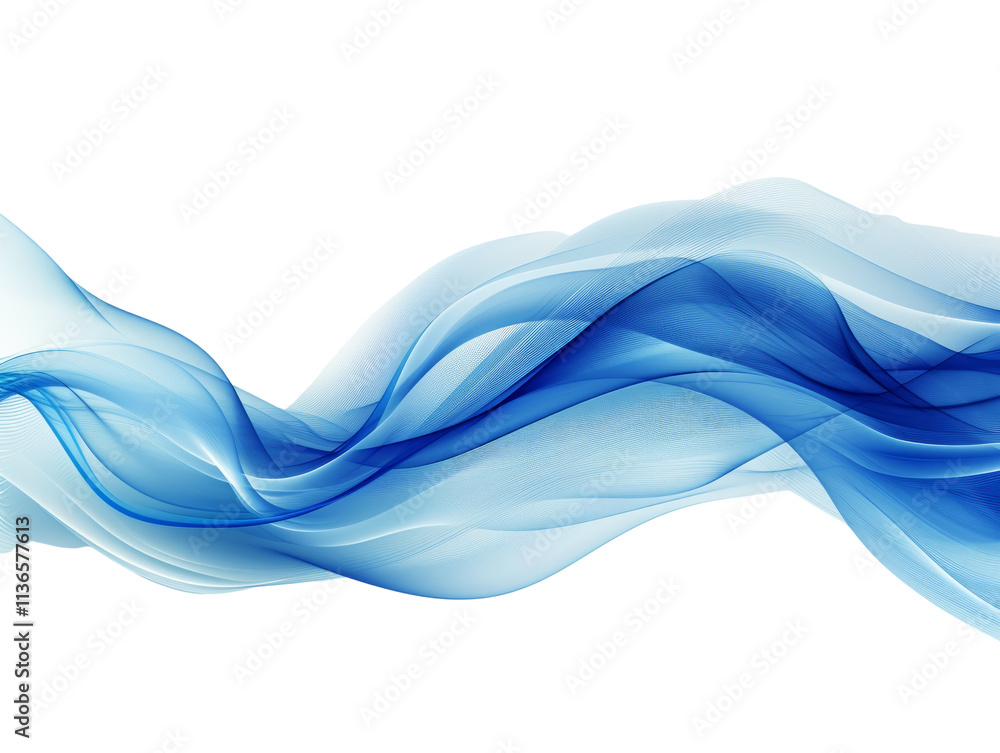 Aufkleber Abstract blue wave pattern flowing smoothly, isolated on a clean white background, creating a minimalist concept of motion and fluidity. Ai generative.