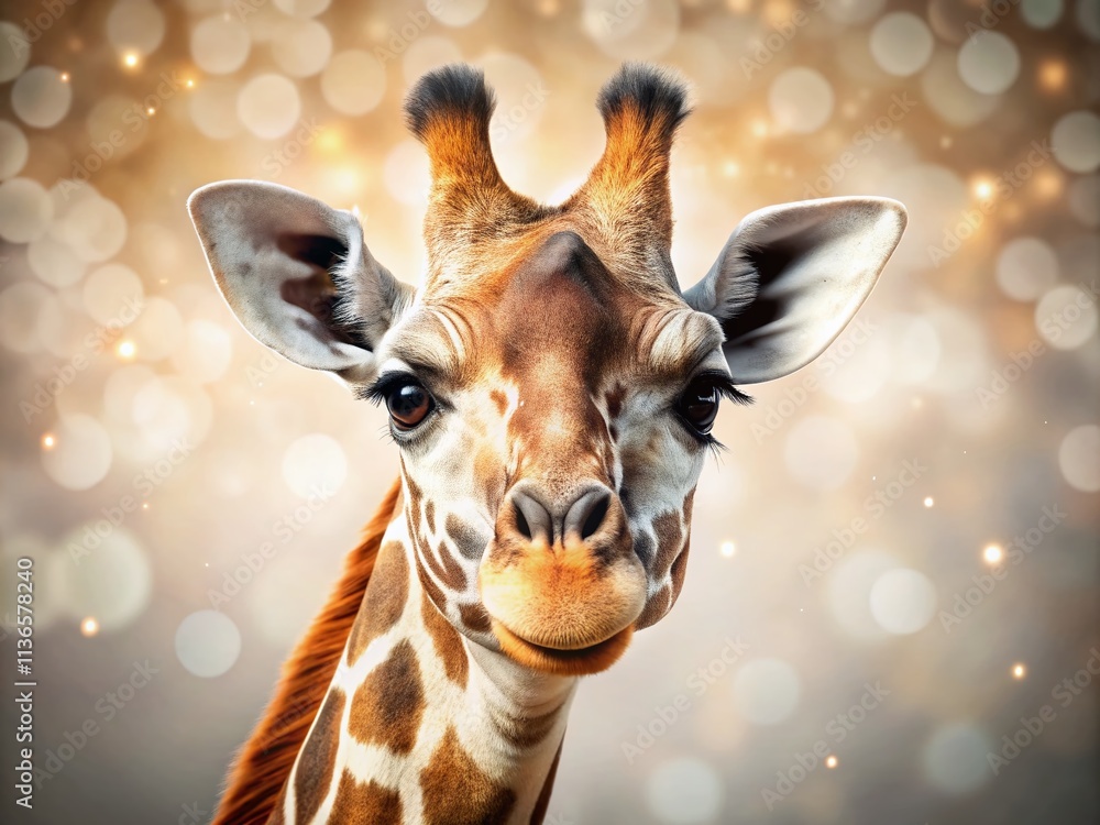 Poster modern giraffe face logo design with bokeh effect on a white background for creative branding and ma