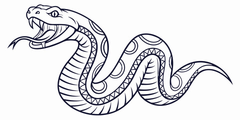 Vector Python Snake Line Art, isolated white background