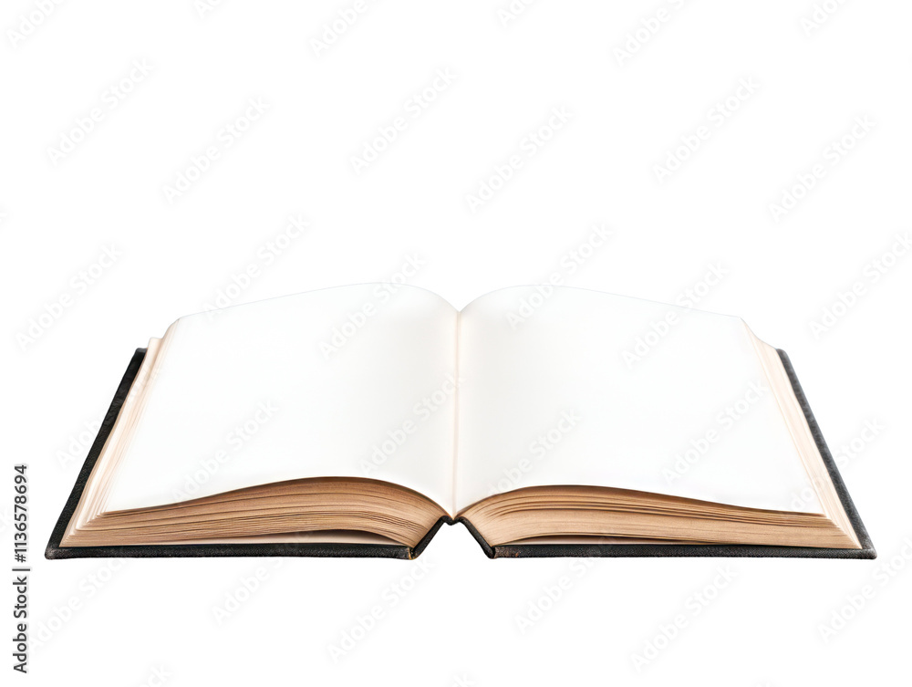 Poster open book with blank white pages, isolated on white background, showcasing a minimalistic and clean 