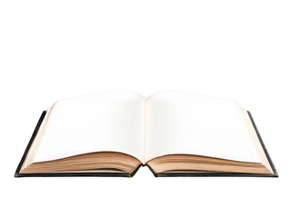 Open book with blank white pages, isolated on white background, showcasing a minimalistic and clean concept for templates or designs. Ai generative