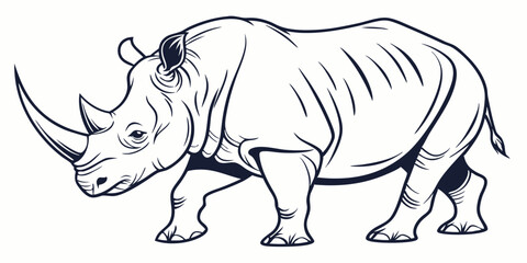 Fototapeta premium Vector Rhinoceros Line Art, isolated white background