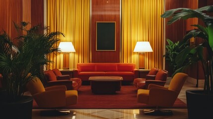 mid-century modern hotel lobby interior