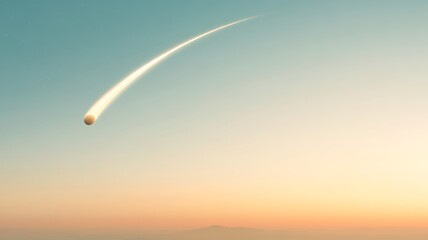 A bright comet with a glowing tail of ice and dust streaking across the night sky, passing close to Earth