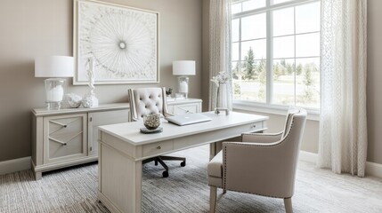 Fototapeta premium elegant home office design with neutral tones and natural light