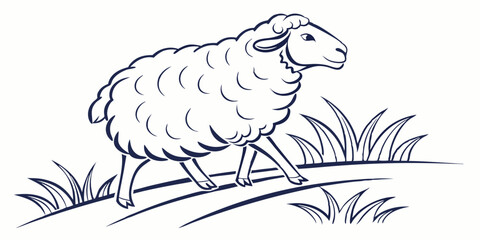 Fototapeta premium Vector Sheep Line Art, isolated white background
