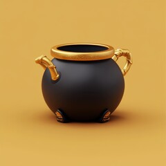 Elegant Black and Gold Ceramic Teapot on Ochre Background