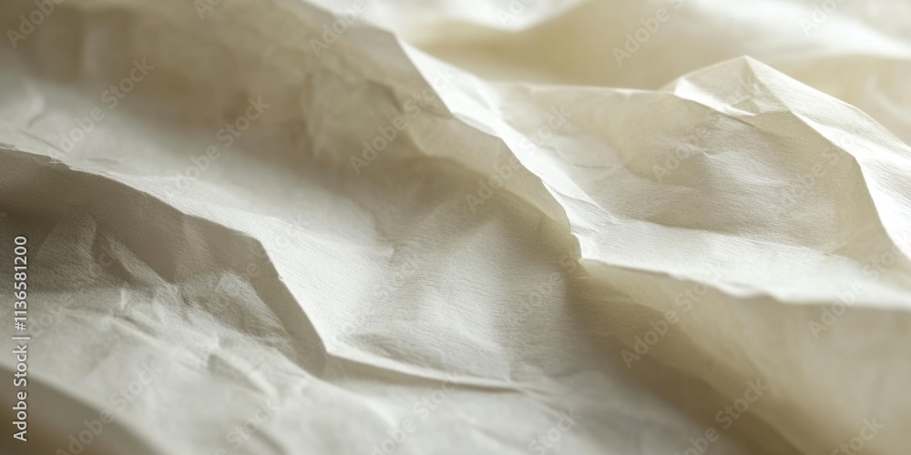 Poster delicate paper displays a variety of wrinkles and folds illuminated by soft light, creating an invit