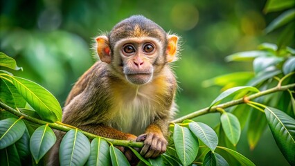 Fototapeta premium Monkey Treetop Wildlife Photography: Generative AI Image, Jungle Primate, Animal Portrait, Wild Monkey, Treetop Habitat