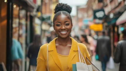 Fototapeta premium happy woman shopping in city