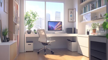 modern home office with city view