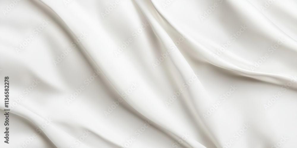 Poster a smooth white fabric lies draped, creating soft folds and textures that capture the natural light, 