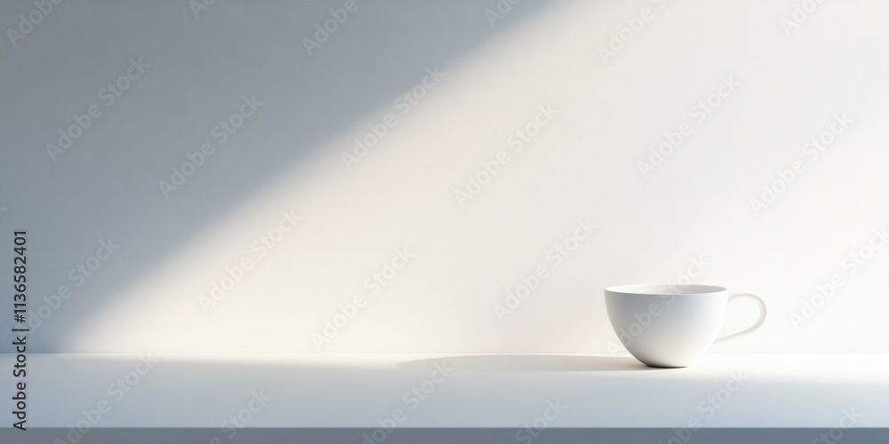 Poster a simple white cup sits on a smooth surface, casting a delicate shadow as soft light illuminates a b