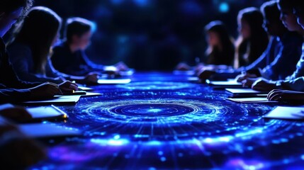Hologram Collaboration. Business team diverse people using digital hol