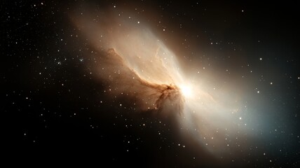 Fototapeta premium A mesmerizing cosmic landscape featuring a vibrant nebula, with swirling clouds of pink, blue, and orange, and a star being born in the center