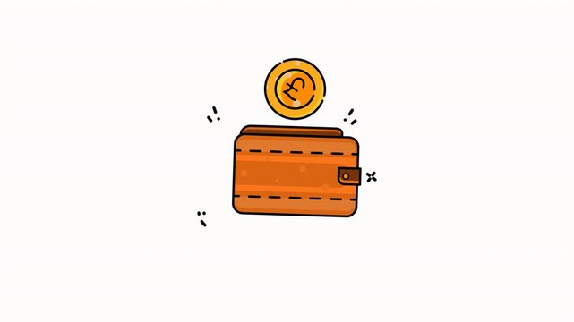 This animated icon features a vibrant orange wallet with a Ppundsterling coin, symbolizing finance and savings. Perfect for use in financial apps, websites, or educational content