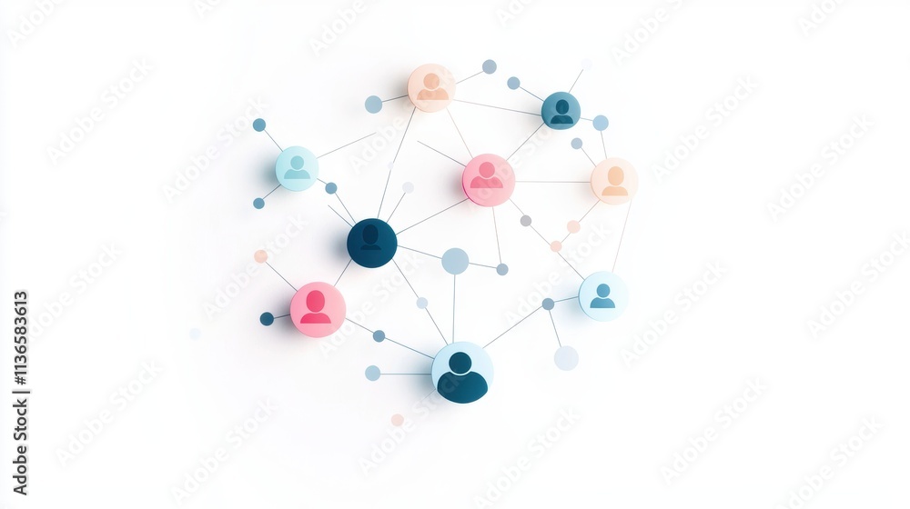 Aufkleber social network network of interconnected profile icons, data streams flowing between users, represen