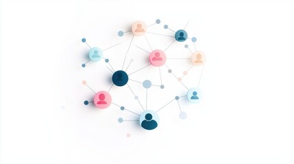 Social Network Network of interconnected profile icons, data streams flowing between users, representing social media connections and online communication.