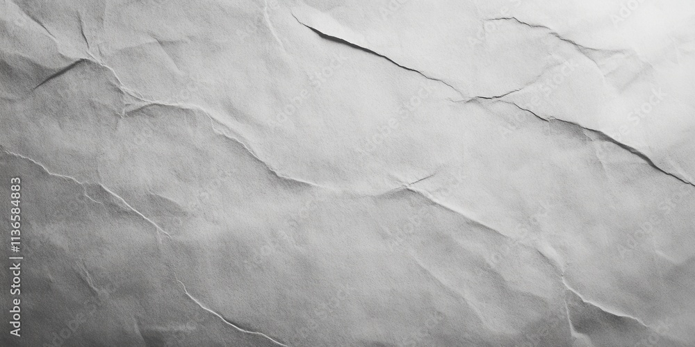 Poster crumpled paper displays a variety of textures and shadows, showcasing intricate lines and creases th