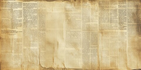 A collection of yellowed newspaper clippings showcases faded articles and headlines, reflecting historical events and cultural insights from the past. Generative AI