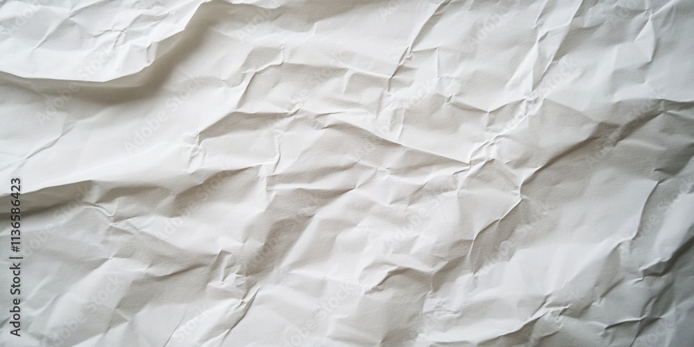 Poster a close-up of crumpled white paper displaying an intricate texture. the uneven surface offers a uniq