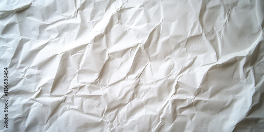 Poster a close-up view of crumpled paper displaying numerous folds and creases, creating dynamic patterns a