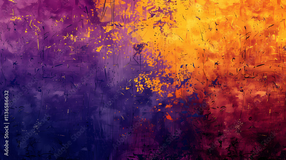 Aufkleber abstract brushstrokes in violet and orange: an artistic canvas explodes with vibrant brushstrokes, b