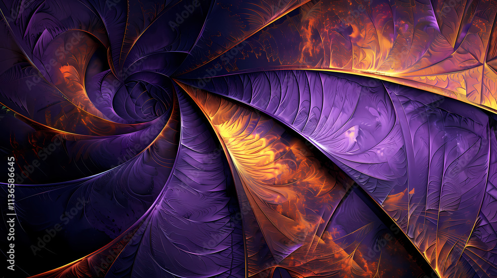 Aufkleber abstract spiral: a mesmerizing swirling vortex of vibrant purple and fiery orange hues, creating a c