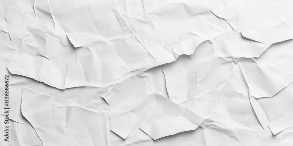Poster crumpled white paper creates an interesting texture with shadows and highlights, suitable for backgr