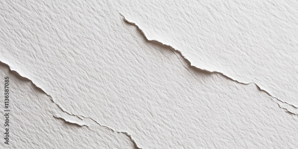Poster close-up view of torn white paper displaying its rough texture and multiple layers. natural light en