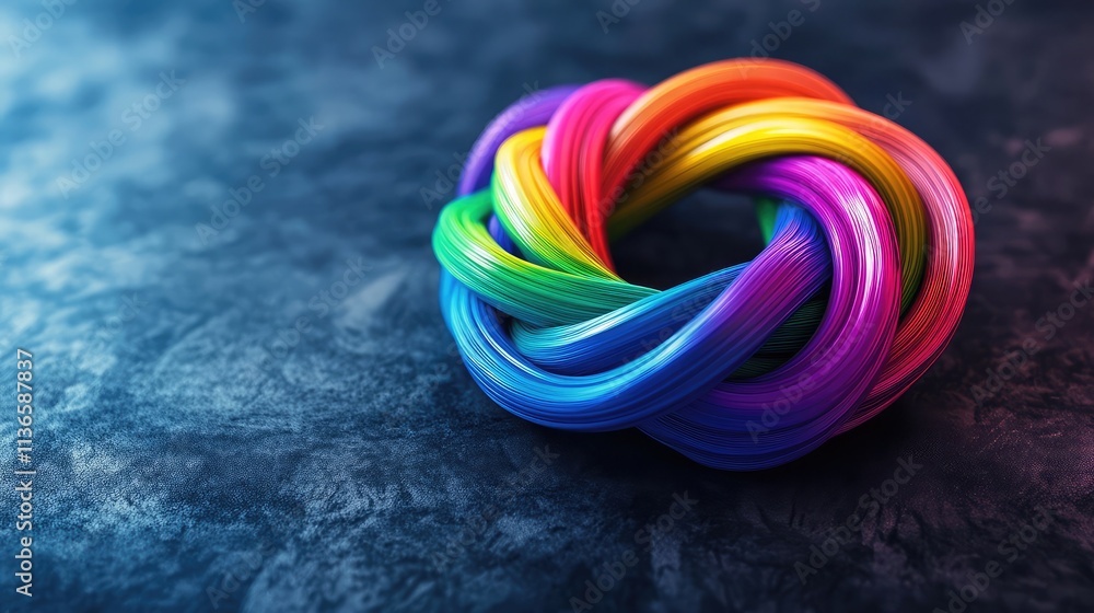 Poster a vibrant, rainbow-colored abstract artwork. the intertwined strands create a captivating circular p