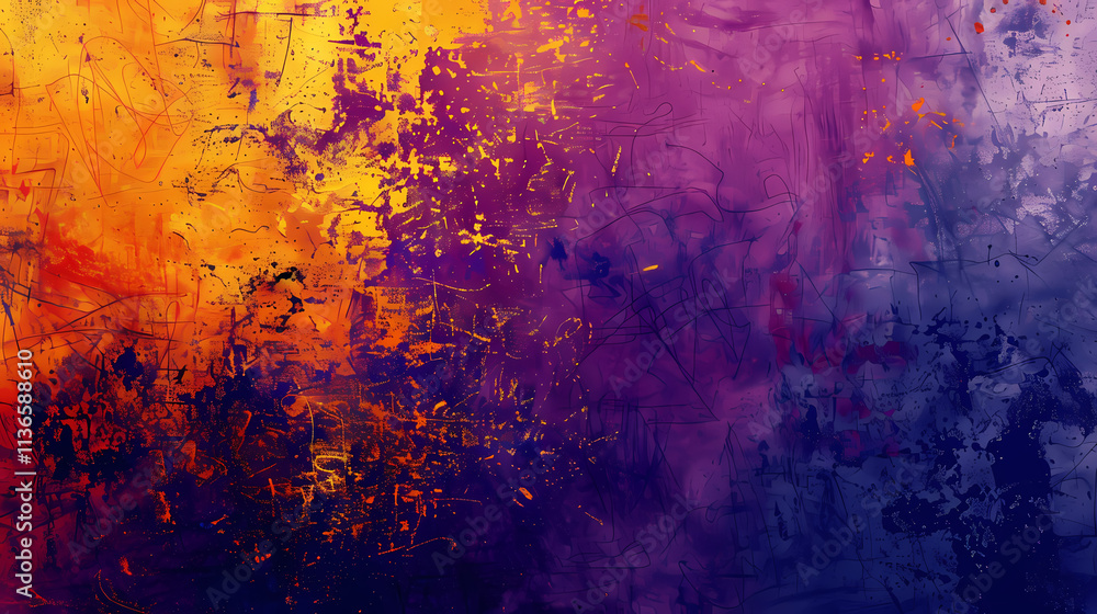 Aufkleber abstract canvas: a vibrant abstract canvas with bold strokes of orange, purple, and blue, creating a