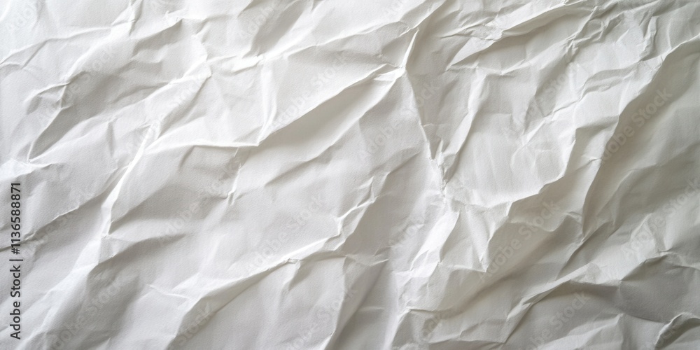 Poster the surface displays a detailed texture of crumpled white paper, highlighting folds and shadows that
