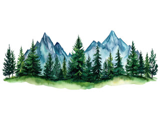 Fototapeta premium Stunning Watercolor Landscape Illustration Featuring Majestic Mountains and Lush Greenery