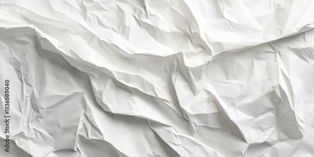 Poster textured white paper with numerous creases and folds creating interesting shadow patterns, highlight