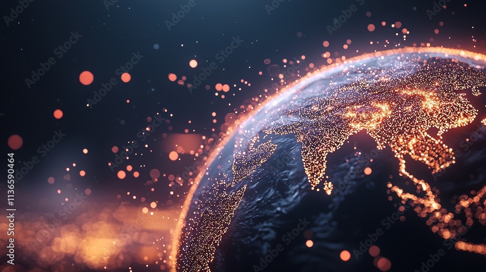 Poster globe cybersecurity and protection 3d rendering of earth with a digital shield protecting network co