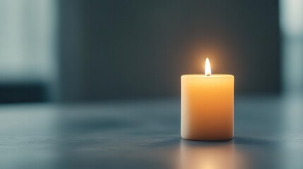 A single candle burning in a dark room, soft and moody minimalism.