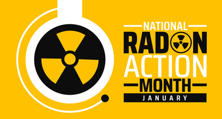 Obraz premium National Radon Action Month background, banner or poster design template. observed every year in January. Holiday concept. Use to any Template, card, poster, placard, template.