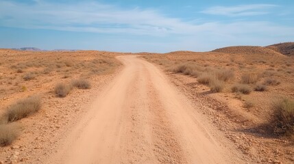 A road stretching into the horizon through an arid desert landscape, evoking the sense of adventure and freedom along the way.