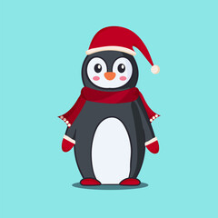 Cute Penguin with Christmas Outfit Vector Illustration.