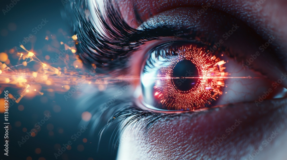 Aufkleber biometric eye scan close up of a human eye undergoing an iris scan, with futuristic hud elements and