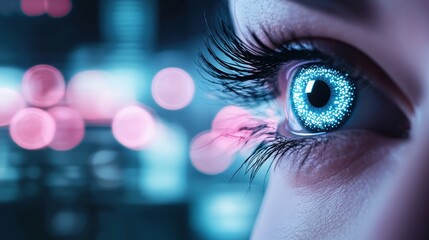 eye Surveillance and Security Futuristic cityscape with numerous eyes symbolizing constant surveillance, data collection, and the ethical implications of privacy.