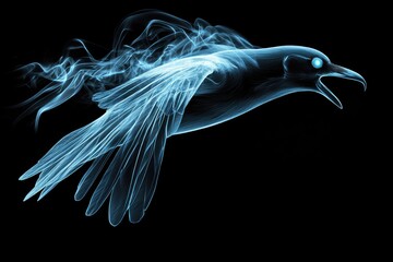 Fototapeta premium A Smoky Blue Raven In Flight Soars Through The Night