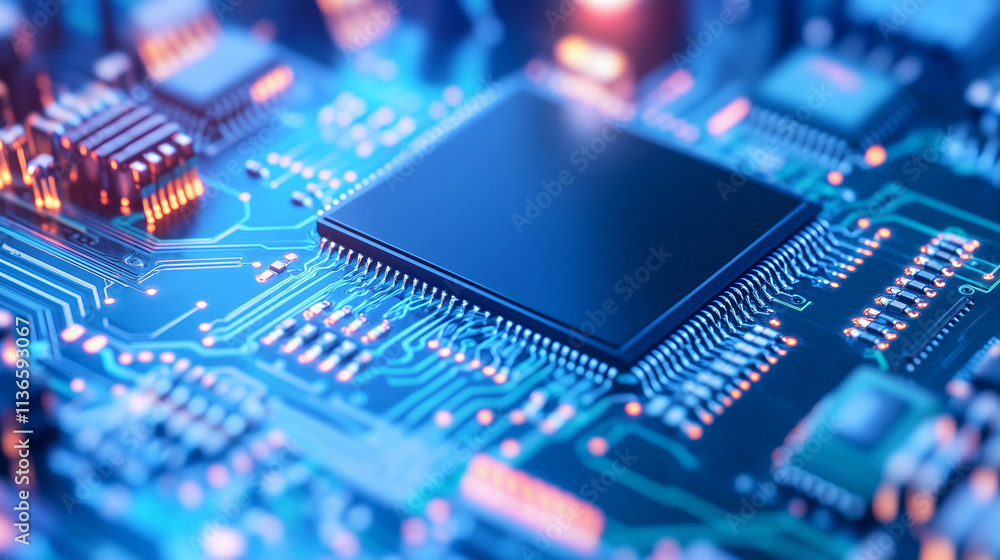 Poster high-tech electronics assembly line manufacturing smartphones with precision in a sleek electronics 