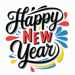 Happy New Year hand-lettering text.