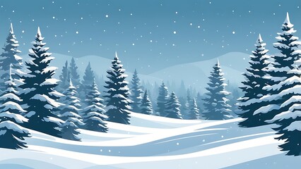 Naklejka premium Snow Covered Pine Trees in a Winter Landscape
