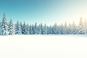 Fototapeta premium A snowy field with a large number of pine trees